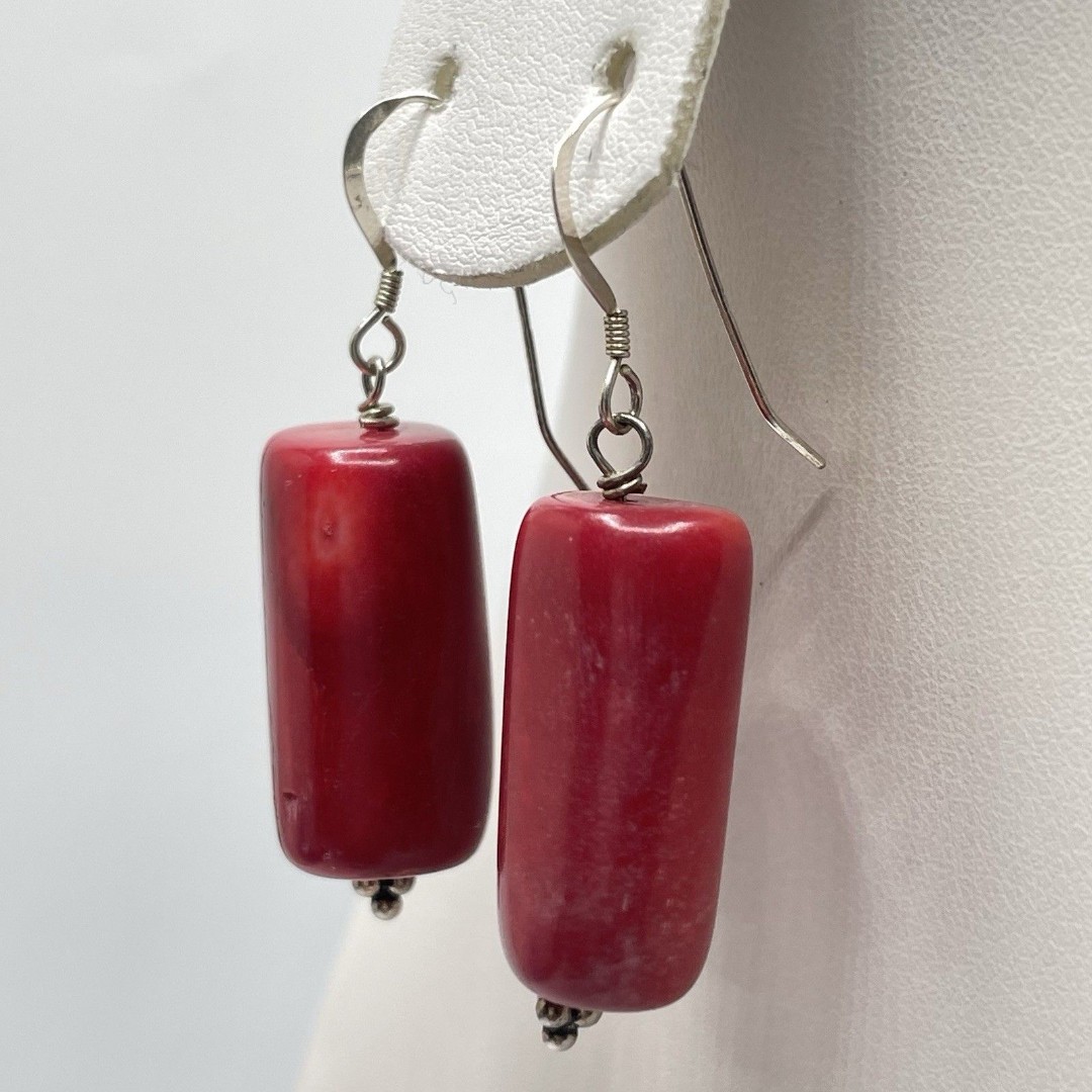 925 Sterling Silver Red Coral Dangle Statement Earrings Boho Classic Stunning