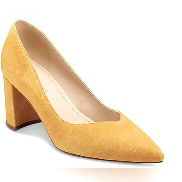 [Marc Fisher] Caitlin Pump Pointed-Toe Block Heel in Yellow Suede Women's Sz 7.0