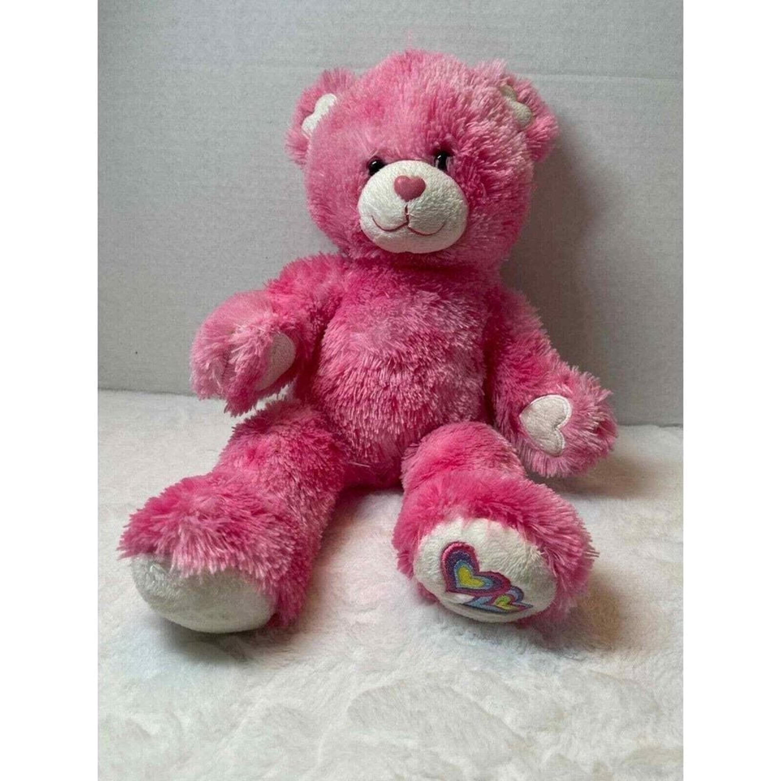 Build A Bear Plush Bear Stuffed White Pink Hearts Valentines Giggles Works! BABW