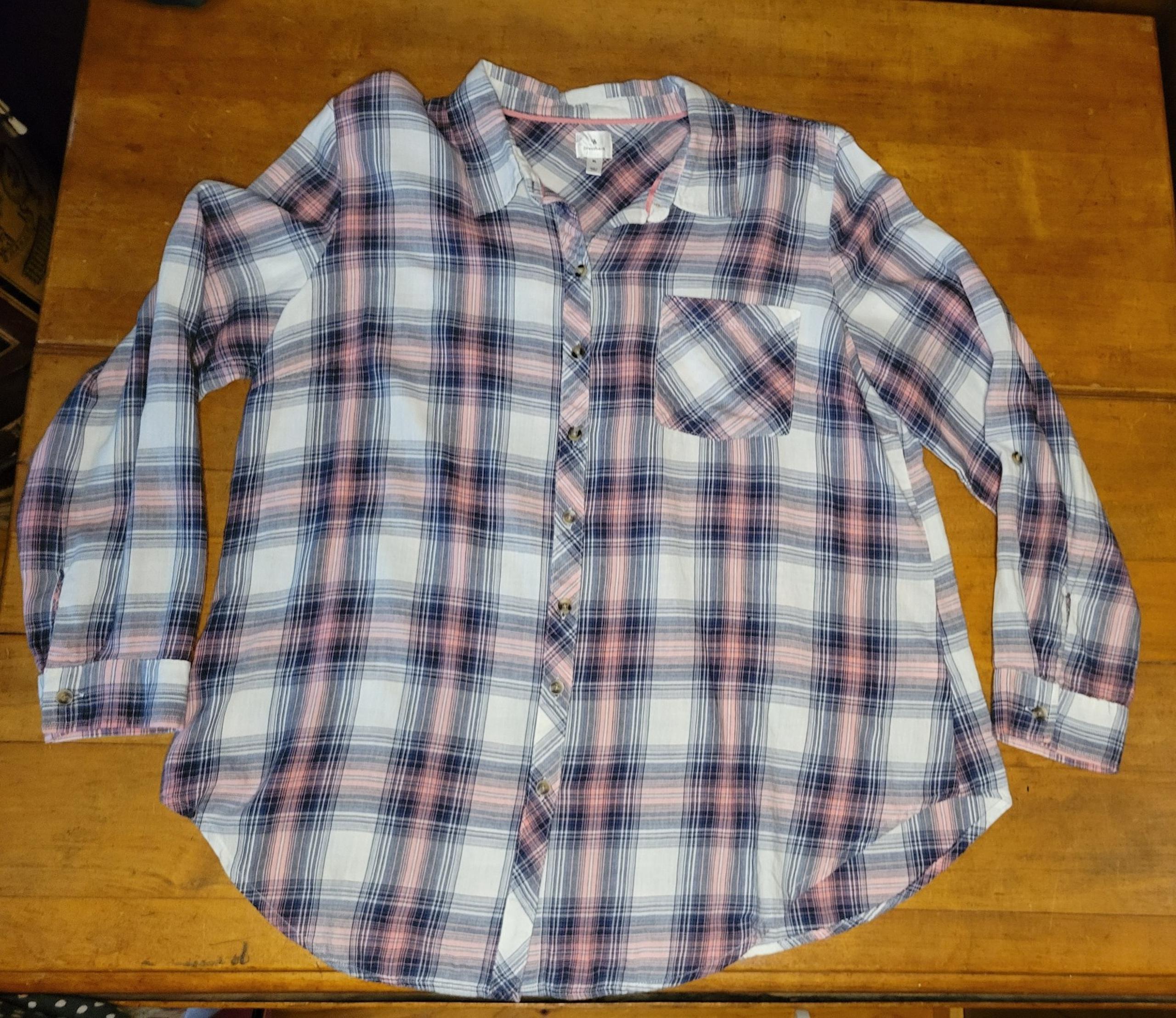Dressbarn XL Pink Flannel Womens Long Sleeve Button Shirt
