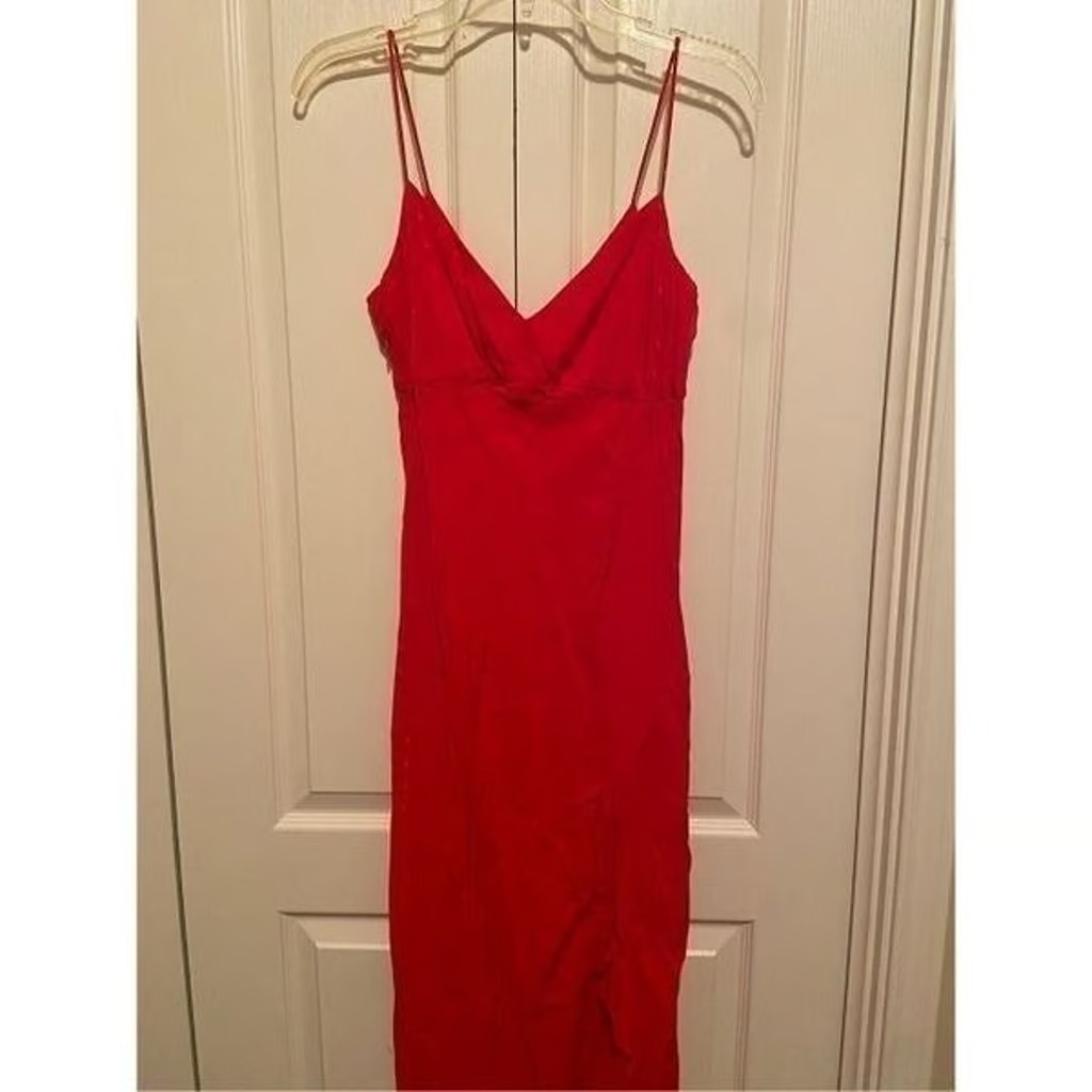 ZARA red spaghetti strap vneck slit with ruffles S