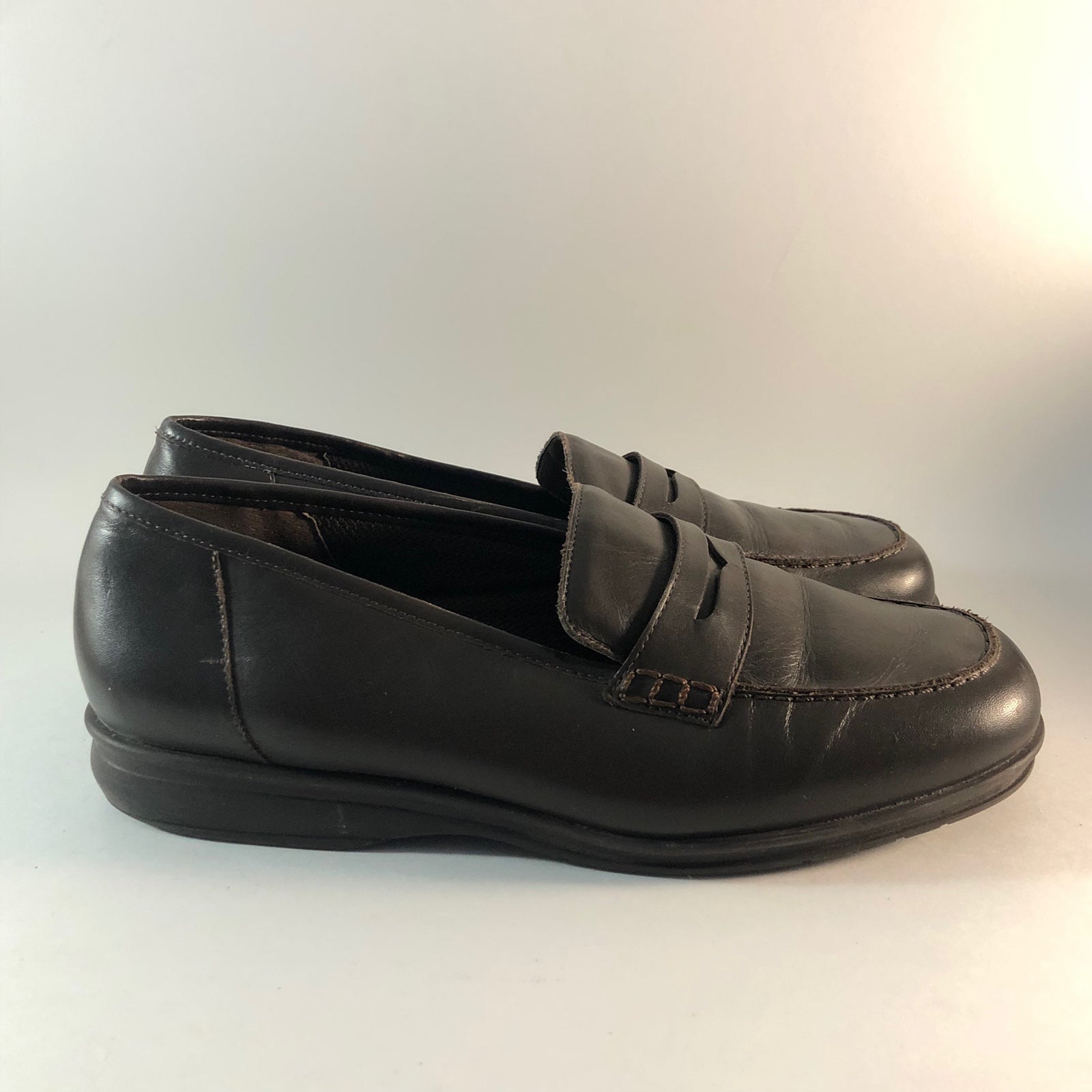 Rockport womens leather slip on shoes comfort sneakers brown size 8.5 Wide