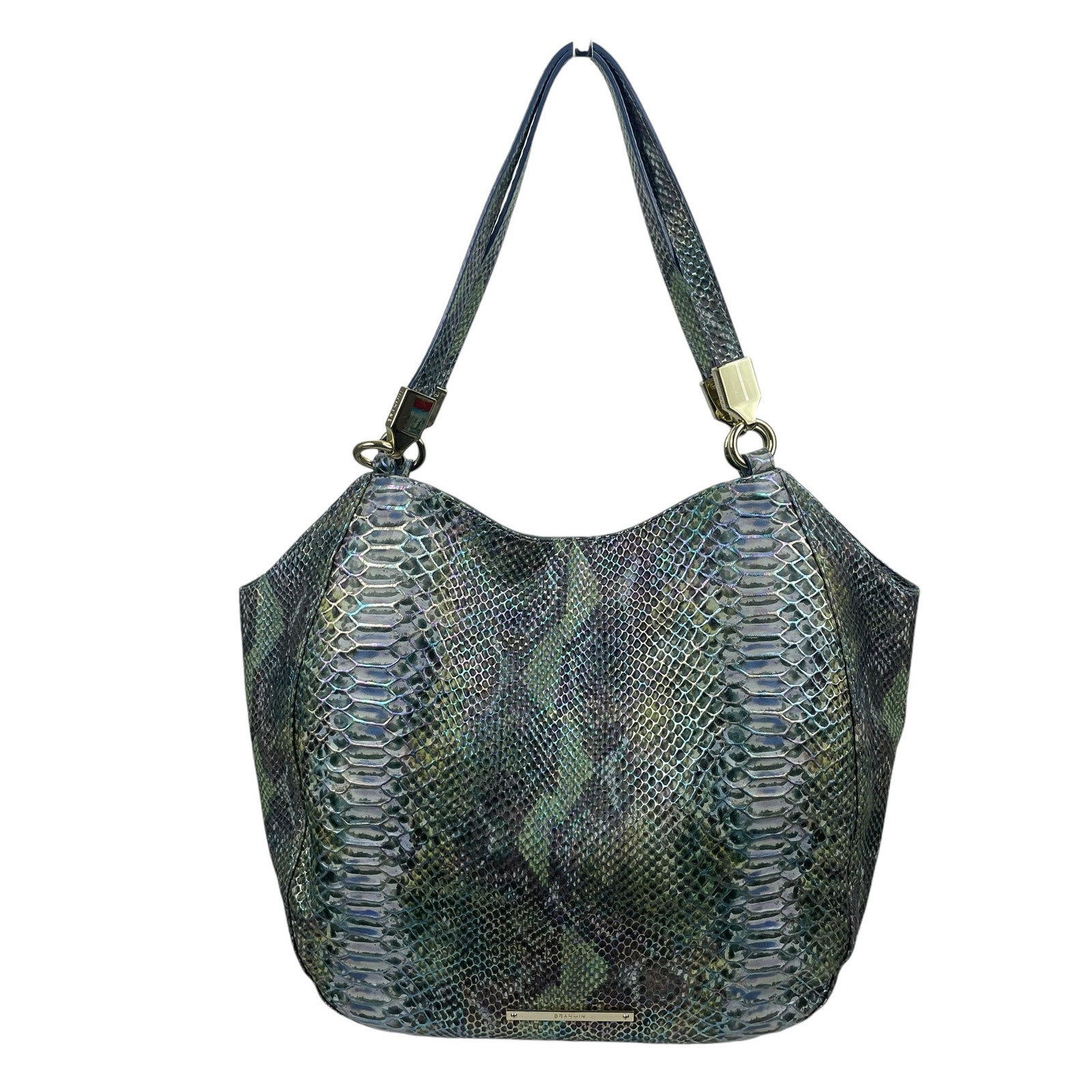 Brahmin Marianna Melbourne Leather Tote Bag Moonstone Seville Croc Embossed