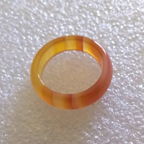 Tropical Juicy Citrus Colors ~ Banded Agate Stone Ring Size 7 ~ Friendship Ring