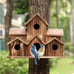 Outside Wooden Bird Houses Hanging 6 Hole Handmade Natural House Bird HOT