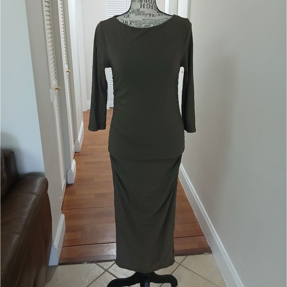 NWT Standard James Perse Double Shirred Boatneck Dress in Platoon