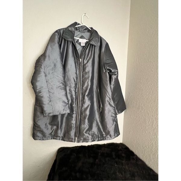 Sue Brett Women's silver trench coat puffer jacket 1x