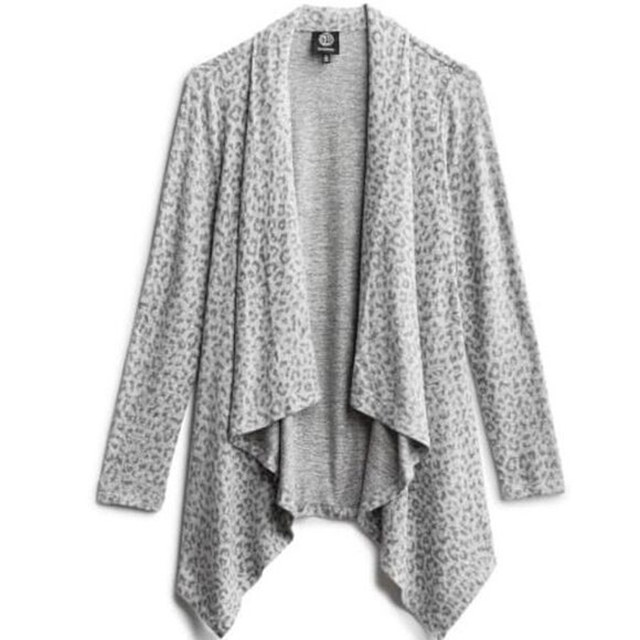 Bobeau Women's Gray Leopard Cheetah Print Draped Open Cardigan Sweater