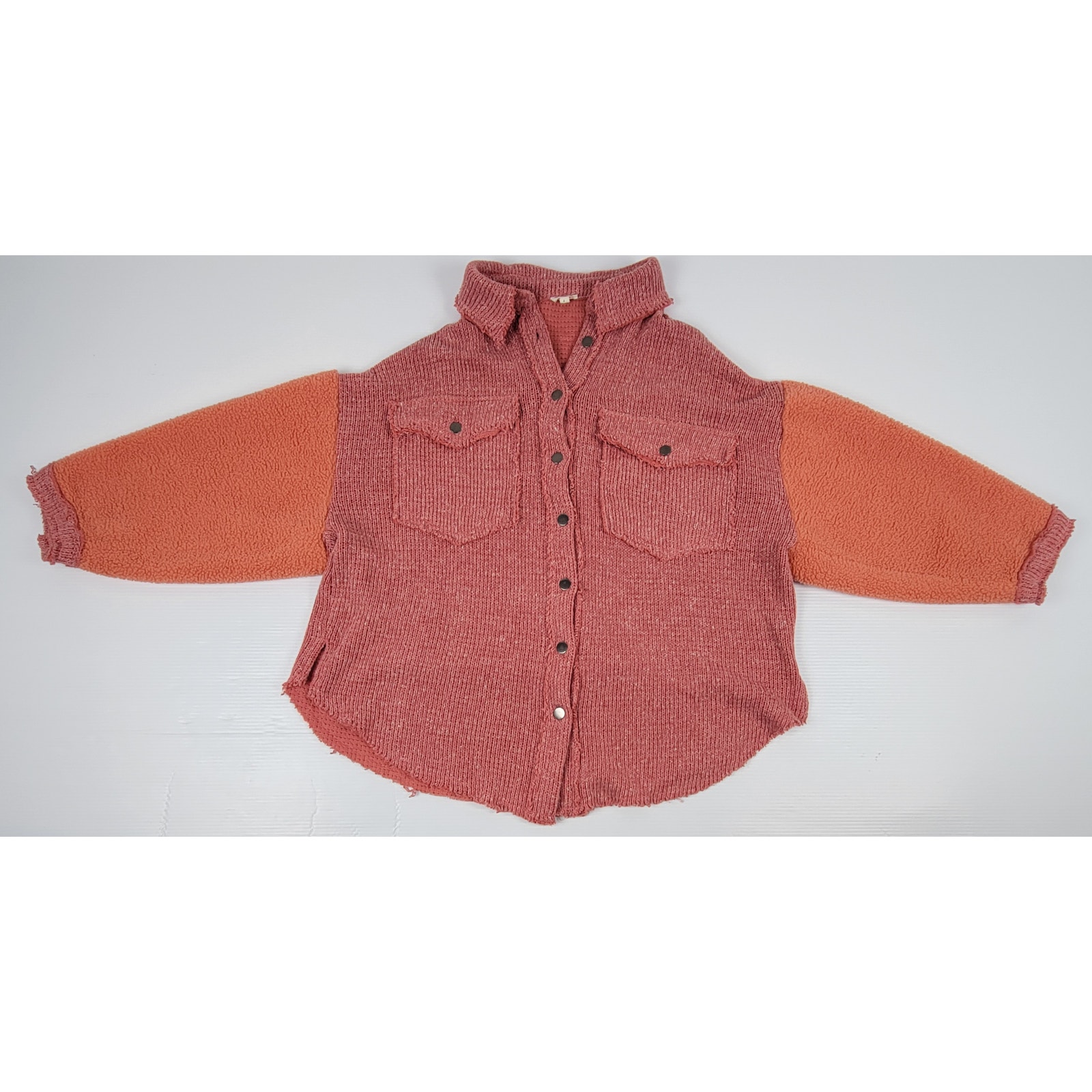 RARE POL Womens Large GKJ5 Fleece Knit Lightning Pink Button Sweater Jacket