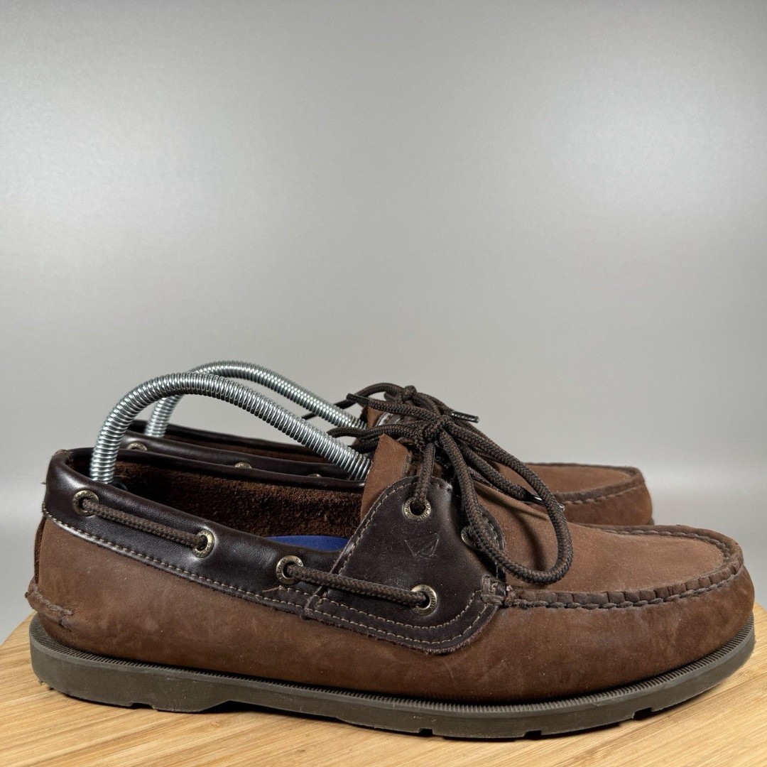 Sperry Shoes Mens 9 W Brown Leather Moccasins Boat Deck Slip On Top Sider Casual