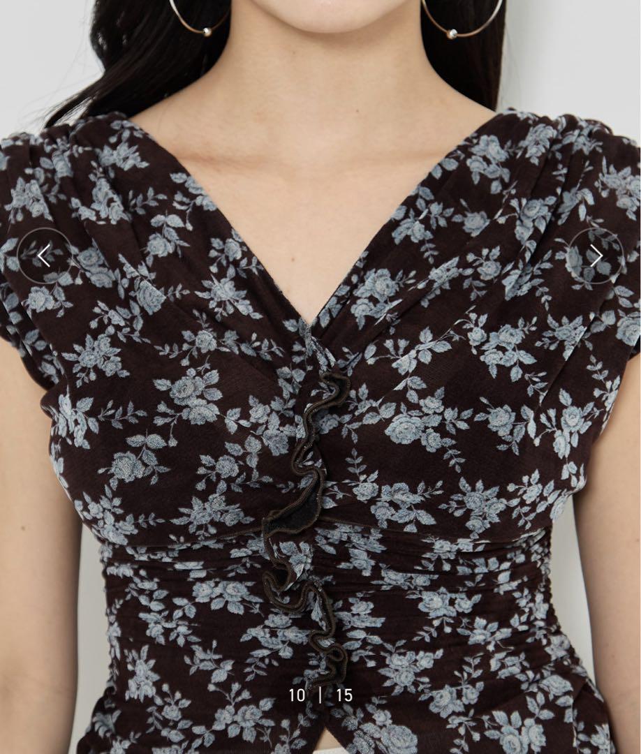 FETICO rose velvet tulle shirring tops Blouse