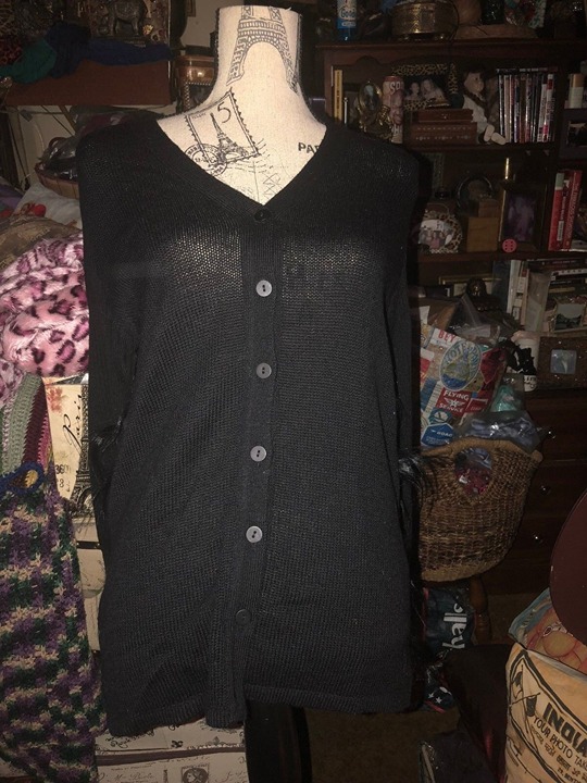 MOSCHINO AEFFE SPA Adorable Raven Black Goat Skin+Hair Silk Cardigan Size 6