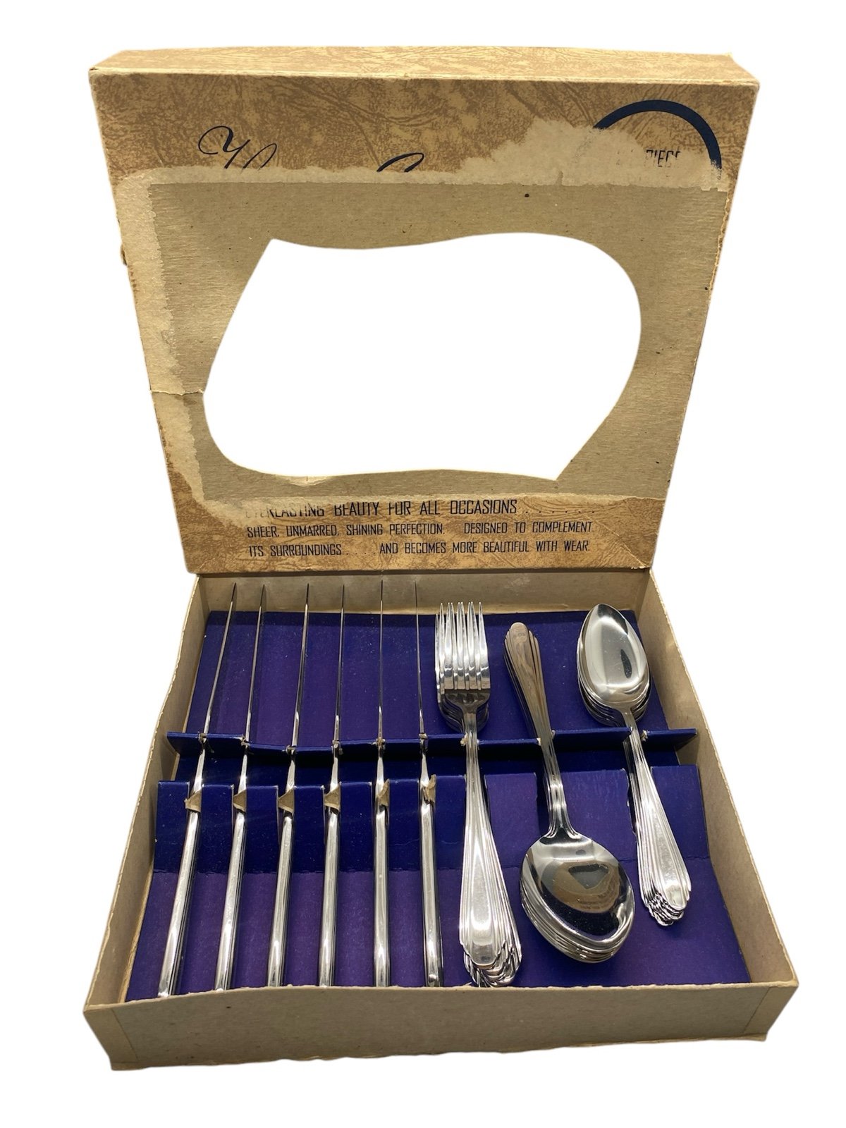 Vintage Stainless Steel Flatware Set by Hutchison NIB 24 pieces