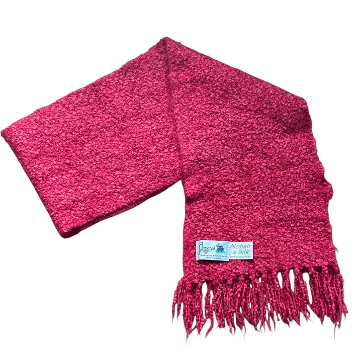 VTG DONEGAL DESIGN IRELAND Mohair Silk Wool Fringe Scarf VINTAGE Nubby Knit Pink