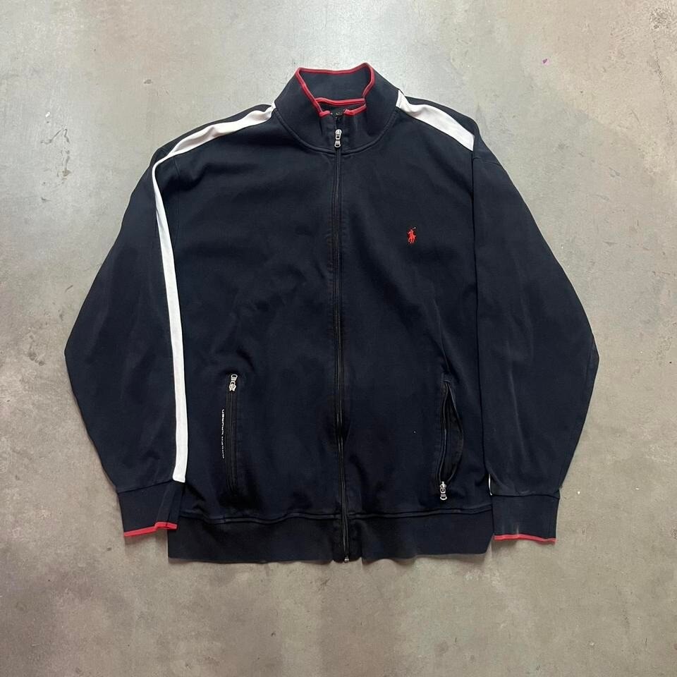 Y2K Black and Red Oversized Polo Ralph Lauren zip up