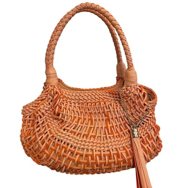 SR Squared By Sondra Roberts Woven Hobo Shoulder Bag Camel/Orange