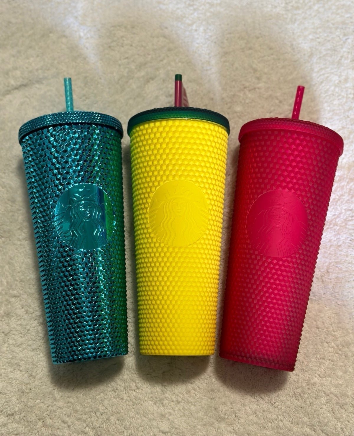 Starbucks summer blue splash chrome, Hawaii pineapple & Ruby pink studded