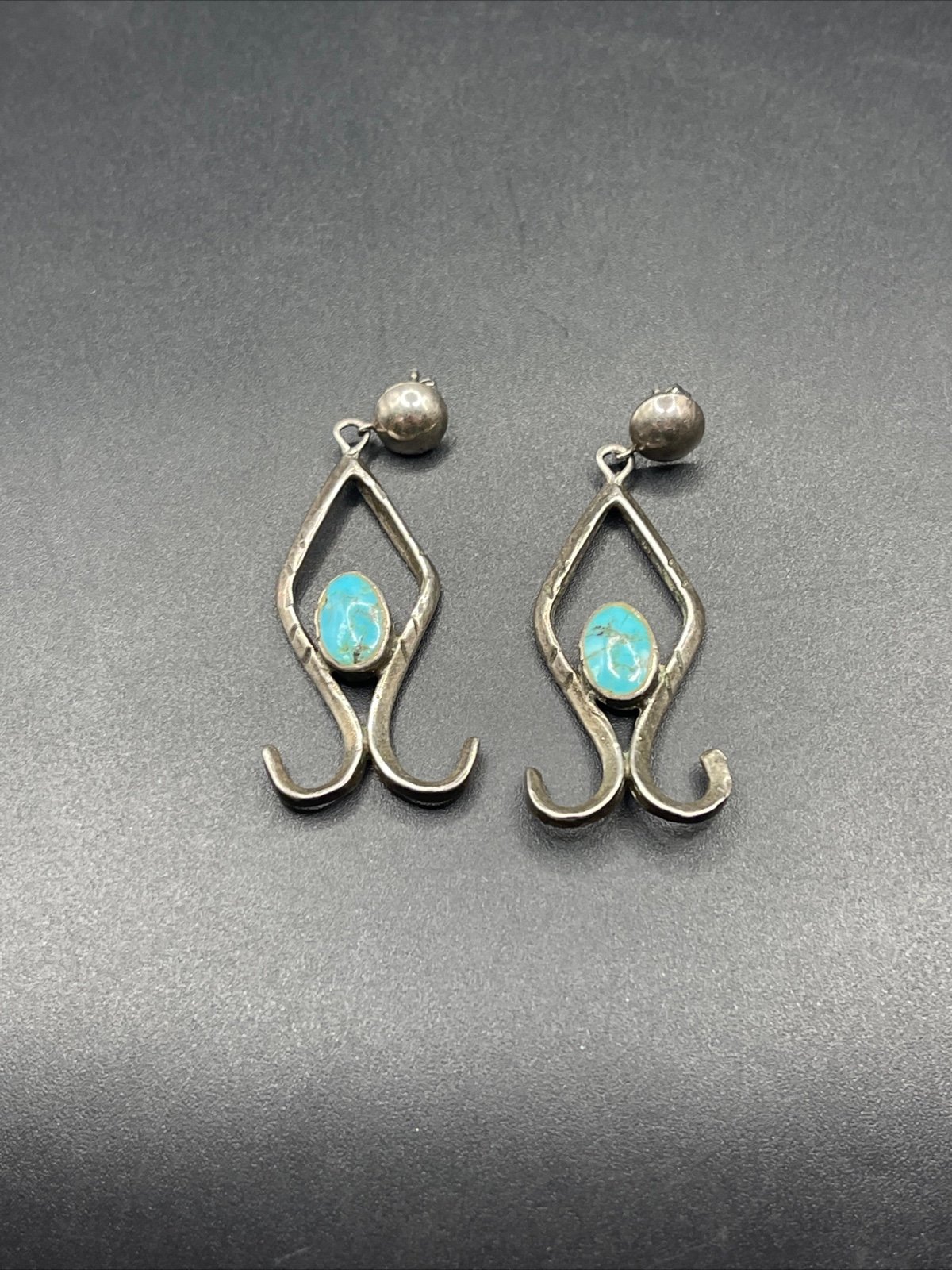 Earrings W/turquoise Stone 925 Sterling Old Pawn 101022@