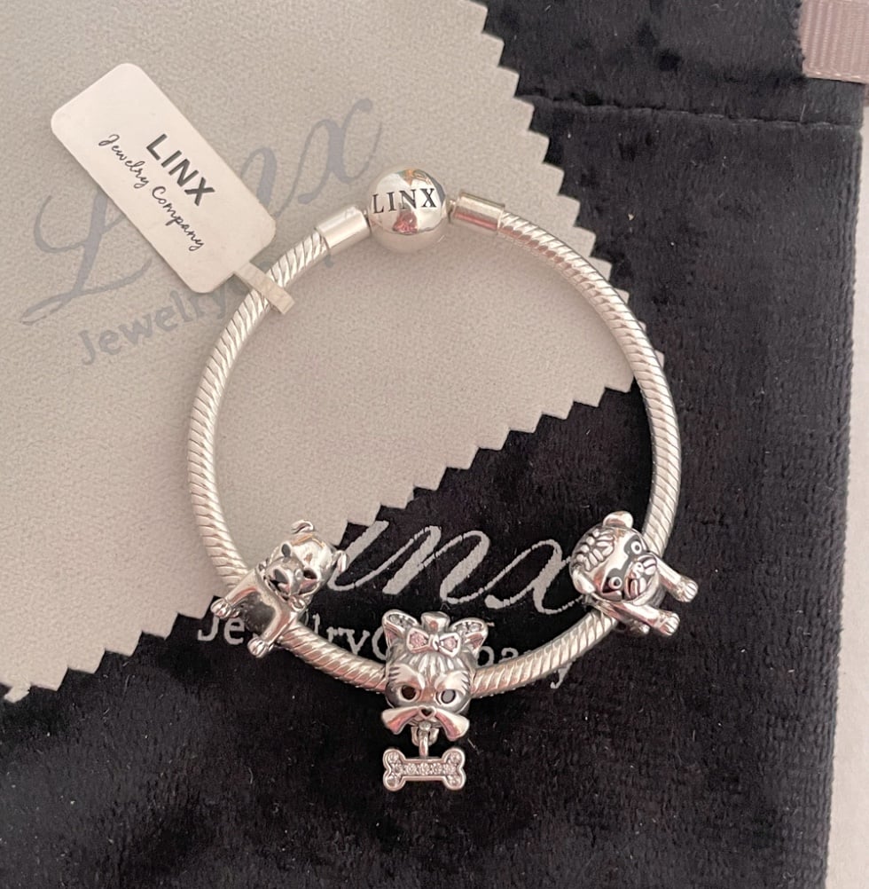Linx Snake Chain Bracelet with 3 Dog Charms 925 sterling silver