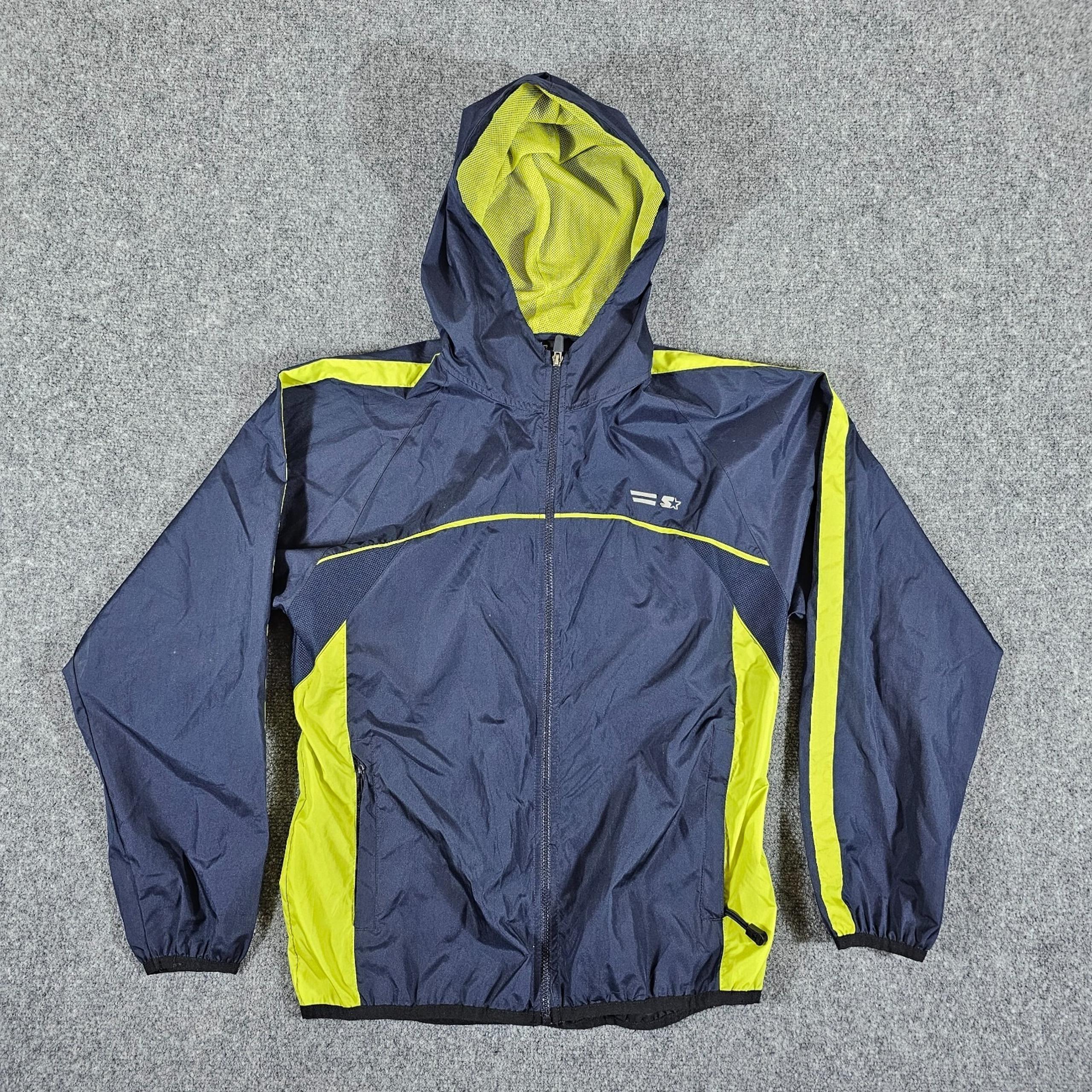 Vintage 90s Starter Full Zip Windbreaker Mesh Lined Hood Jacket Blue/Green Men S