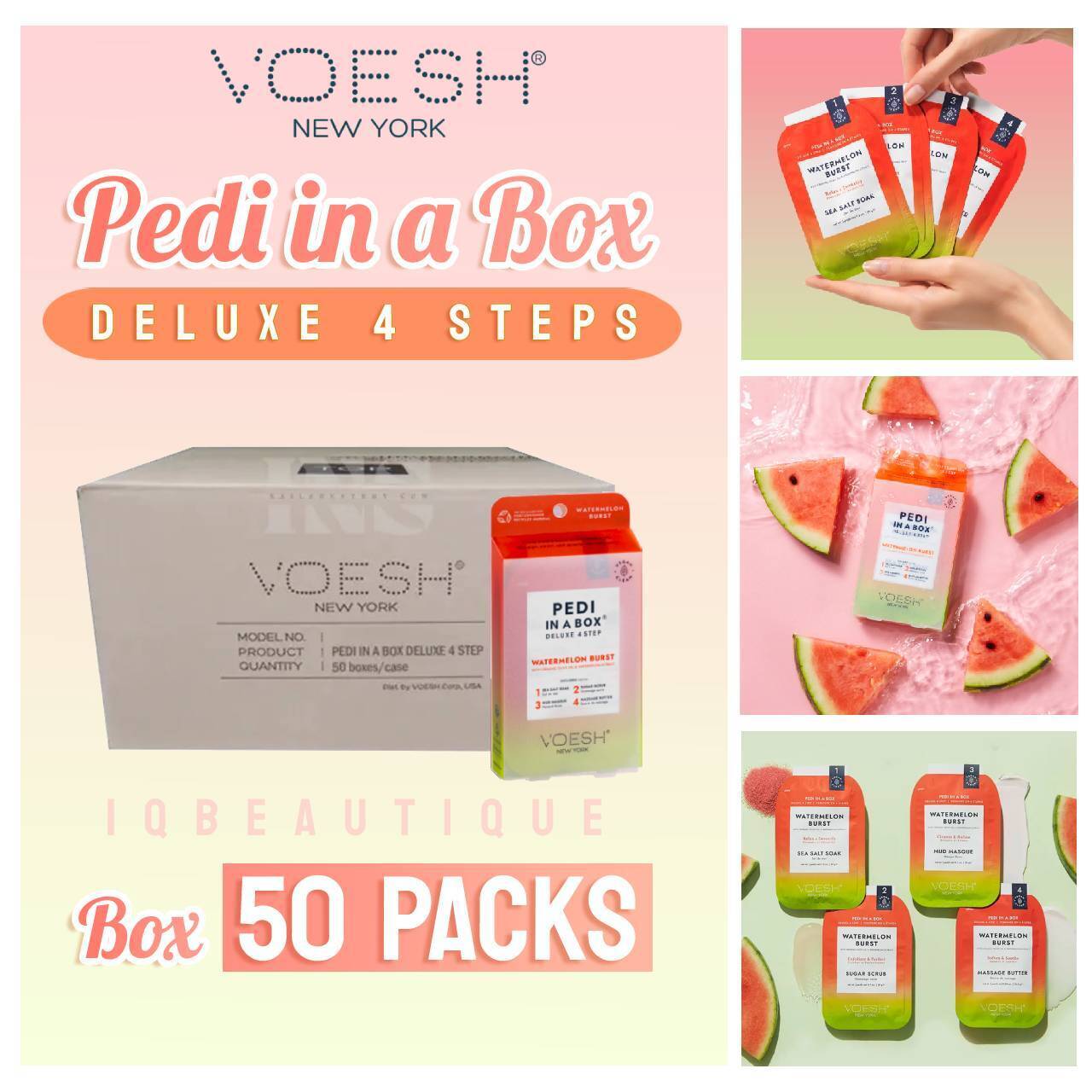 Voesh Pedi Deluxe 4 Steps (Box of 50 packs) - Watermelon Burst