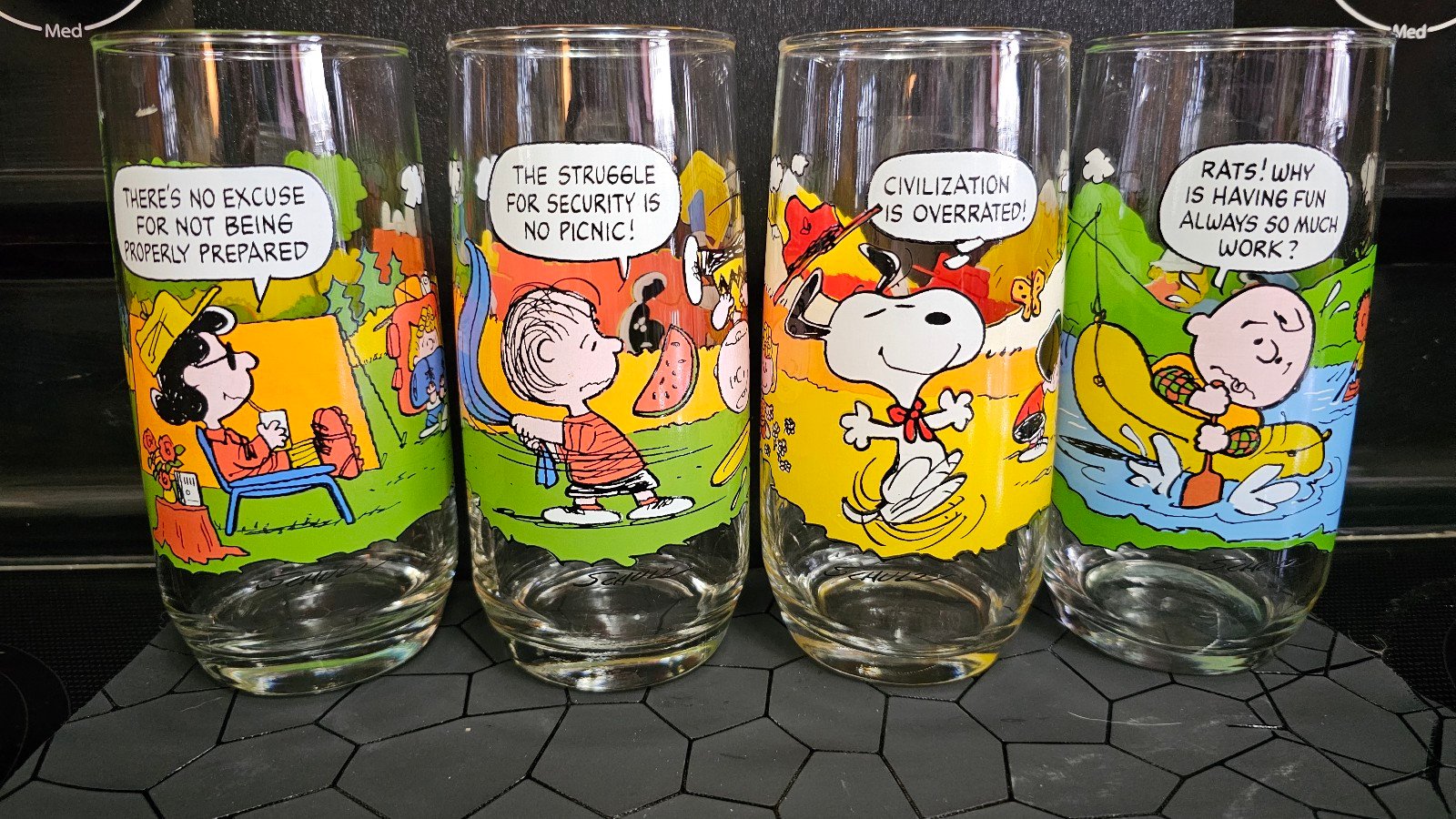 McDonalds Camp Snoopy Collection Drinking Glasses set of 4 1983