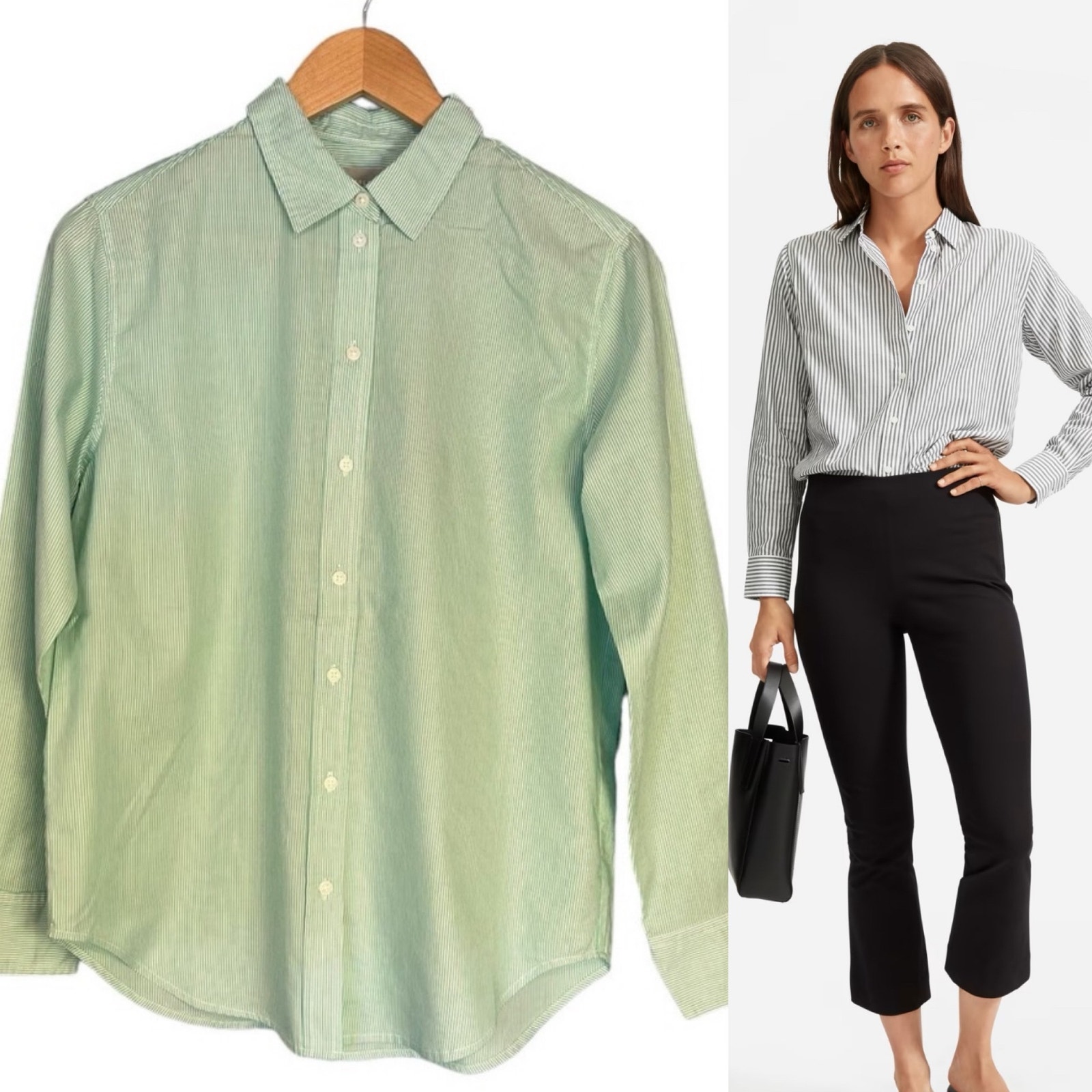 Everlane The Silky Cotton Relaxed Shirt Pinstripe Mint Green Size 0 NWT