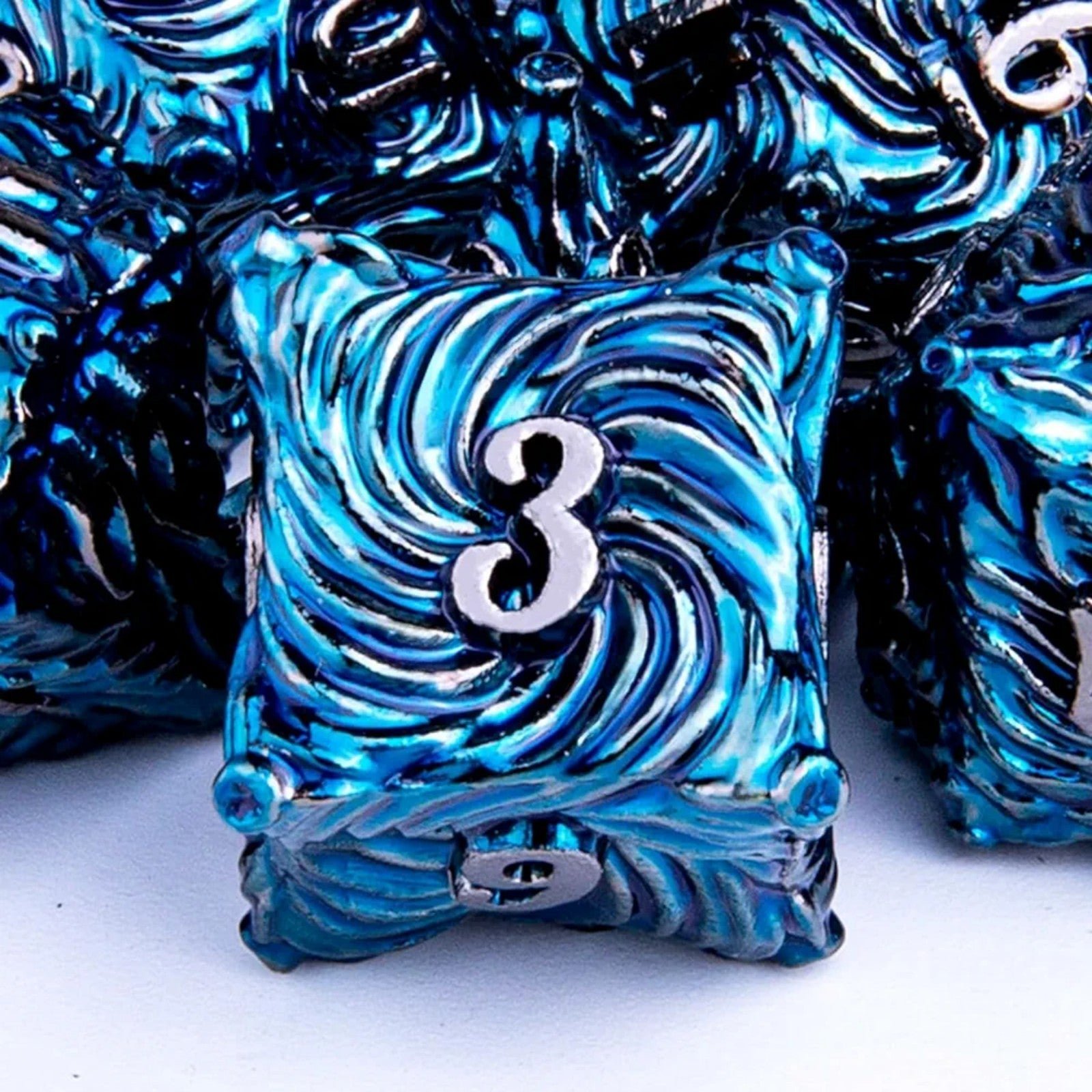 Blue Vortex Metal DND Dice Set Dungeons Dragons RPG D20 D12 D10 D8 D6 D4