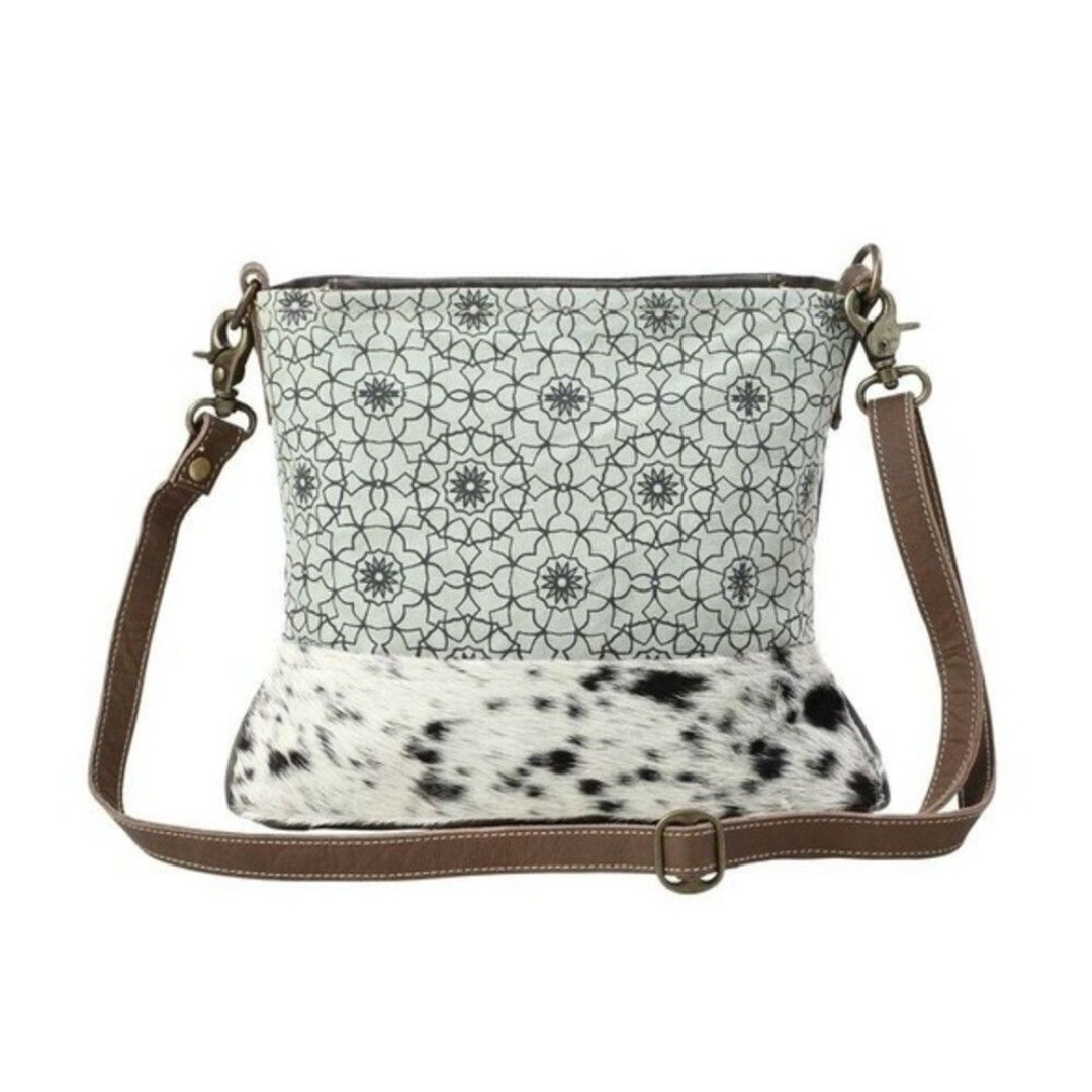 Myra Bag Handmade Green Floral Shoulder Bag Upcycled Canvas & Cowhide Le…