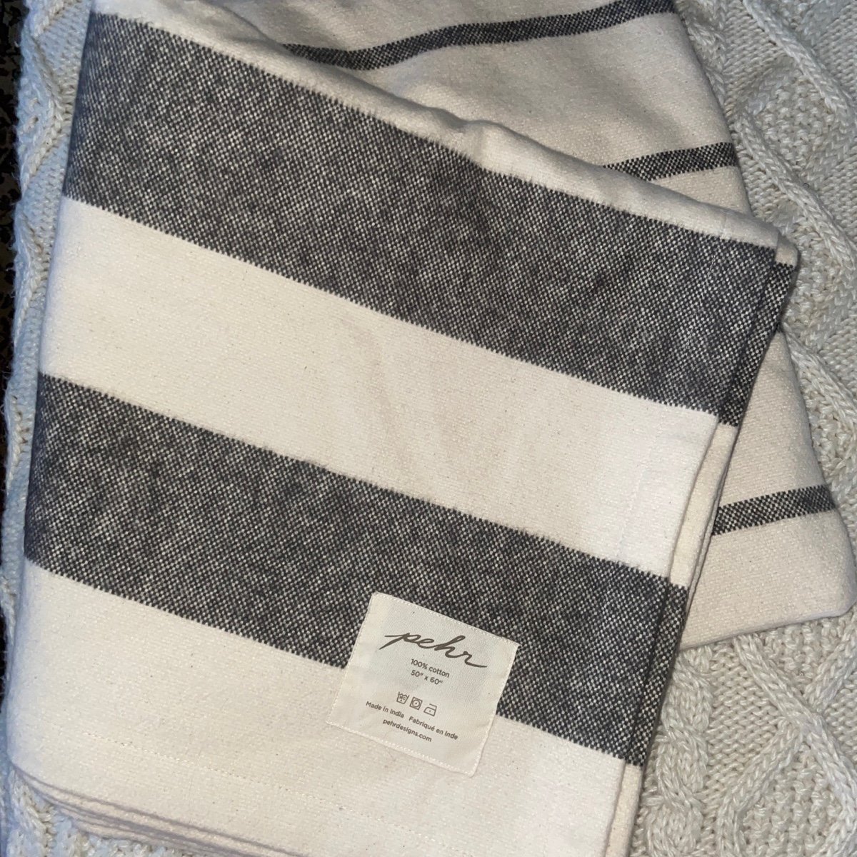 Pehr Muskoka 100% Cotton Charcoal Striped Throw Blanket 50 X 60