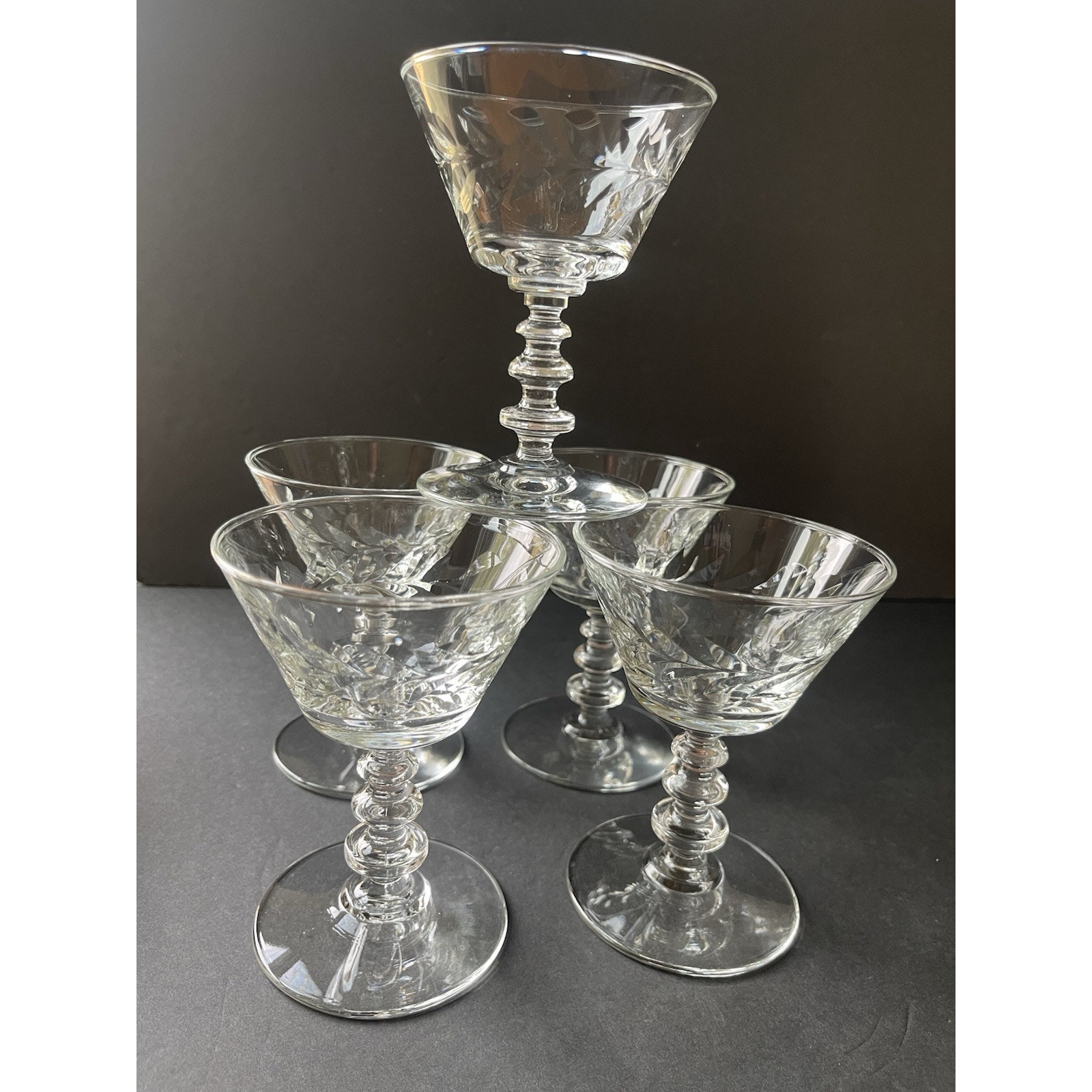 Vintage Libbey Rock Sharpe Laurel Wreath Champagne Coupes & Wine Glasses Set (5)