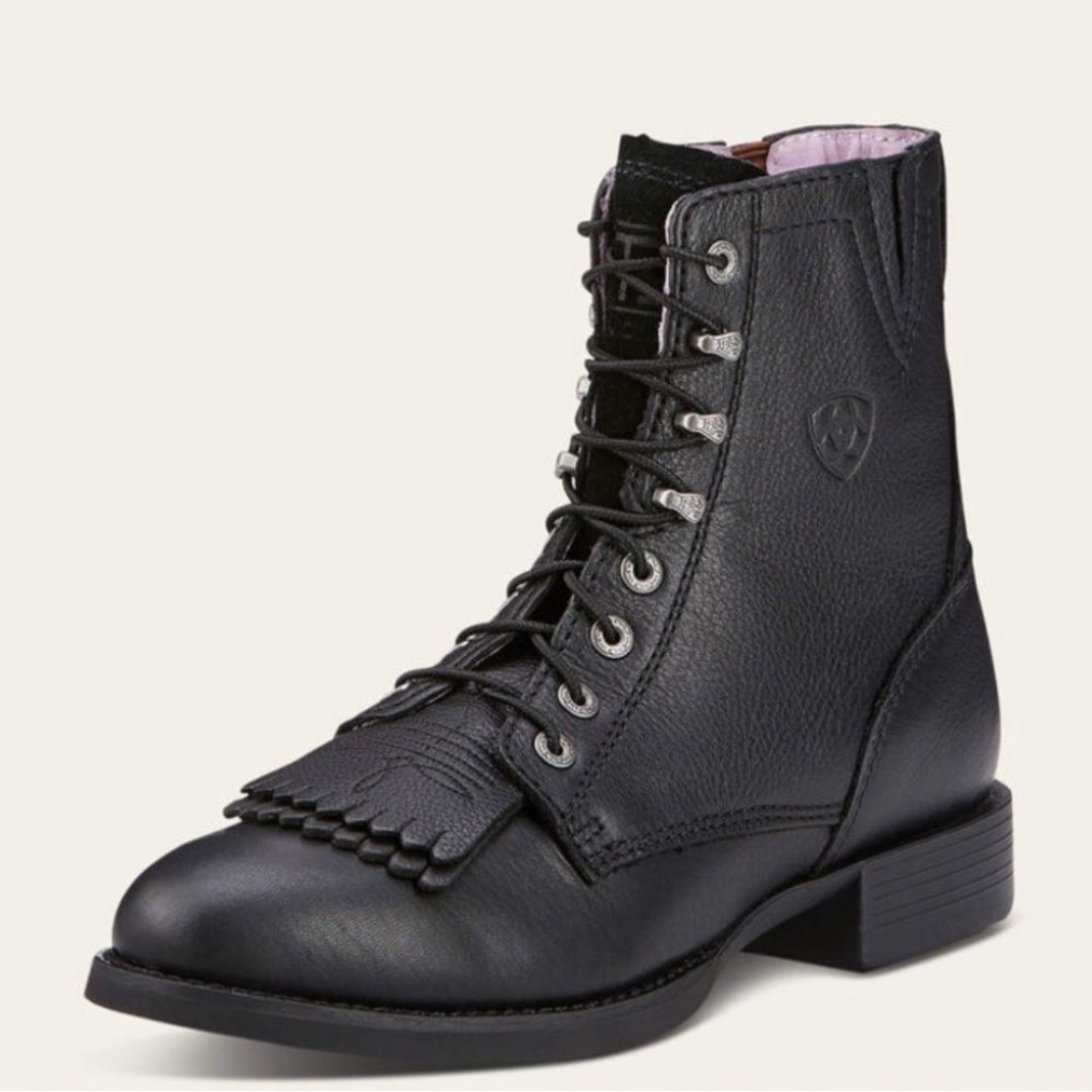 Ariat Heritage Lacer II Roper Style Boots, Black Deertan, sz 7C (narrow)