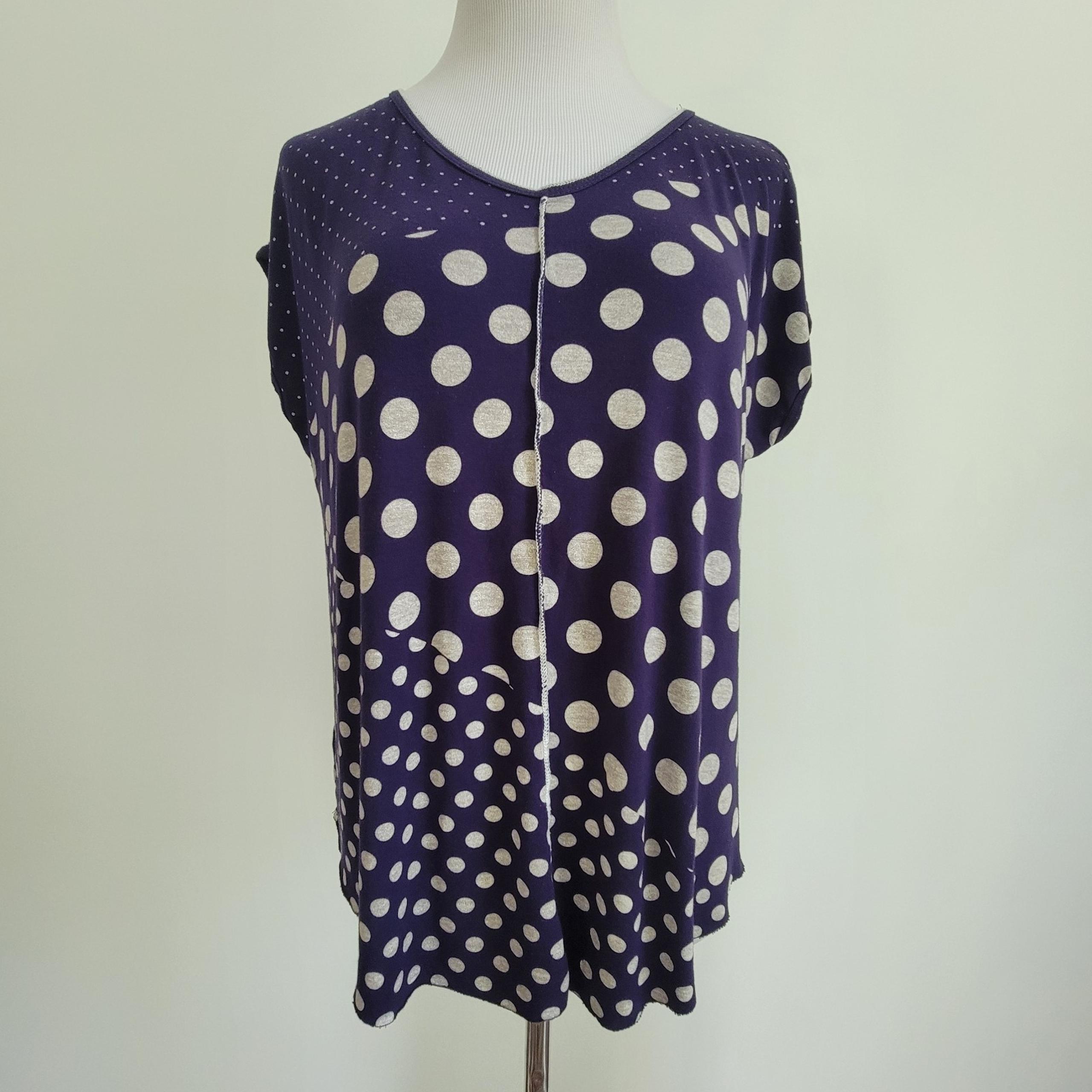 Vanilla Sugar Porridge Casual Navy Blue White Printed Polka Dot Blouse Top Sz M