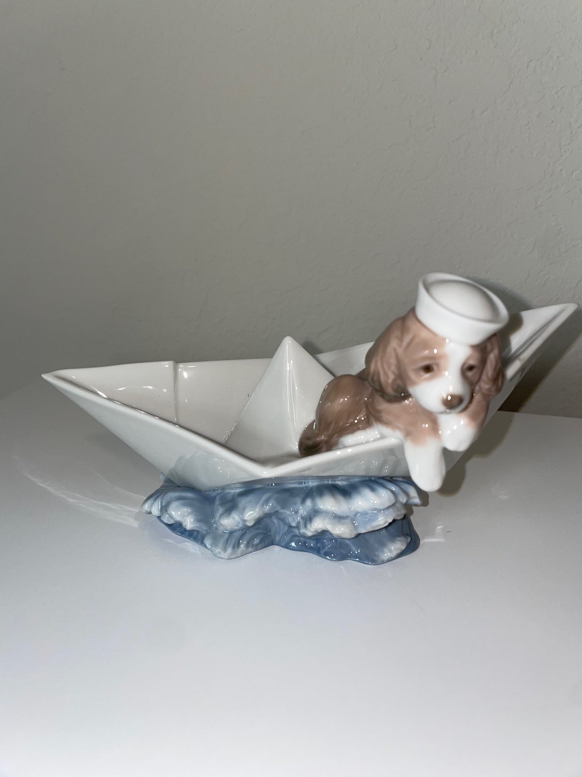 Lladro #6642 Little Stowaway Dog in Paper Boat Porcelain Figurine