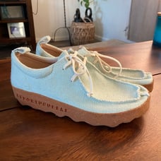 Asportuguesas Chat Moc Toe Derby Blue Linen Lace Up Shoes Flats sz 38 7/7.5