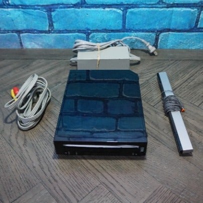 Black Nintendo Wii RVL-001 (USA) Console w/ Power Adapter, AV Wire, & Sensor Bar