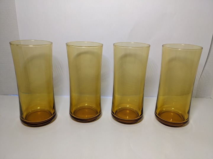 Mid Century Amber Libbey Tumbler 4 Iced Tea Glasses Honey Gold Yellow MCM