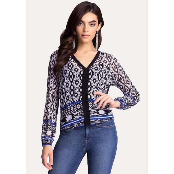 Bebe Print Cold Shoulder Shirt
