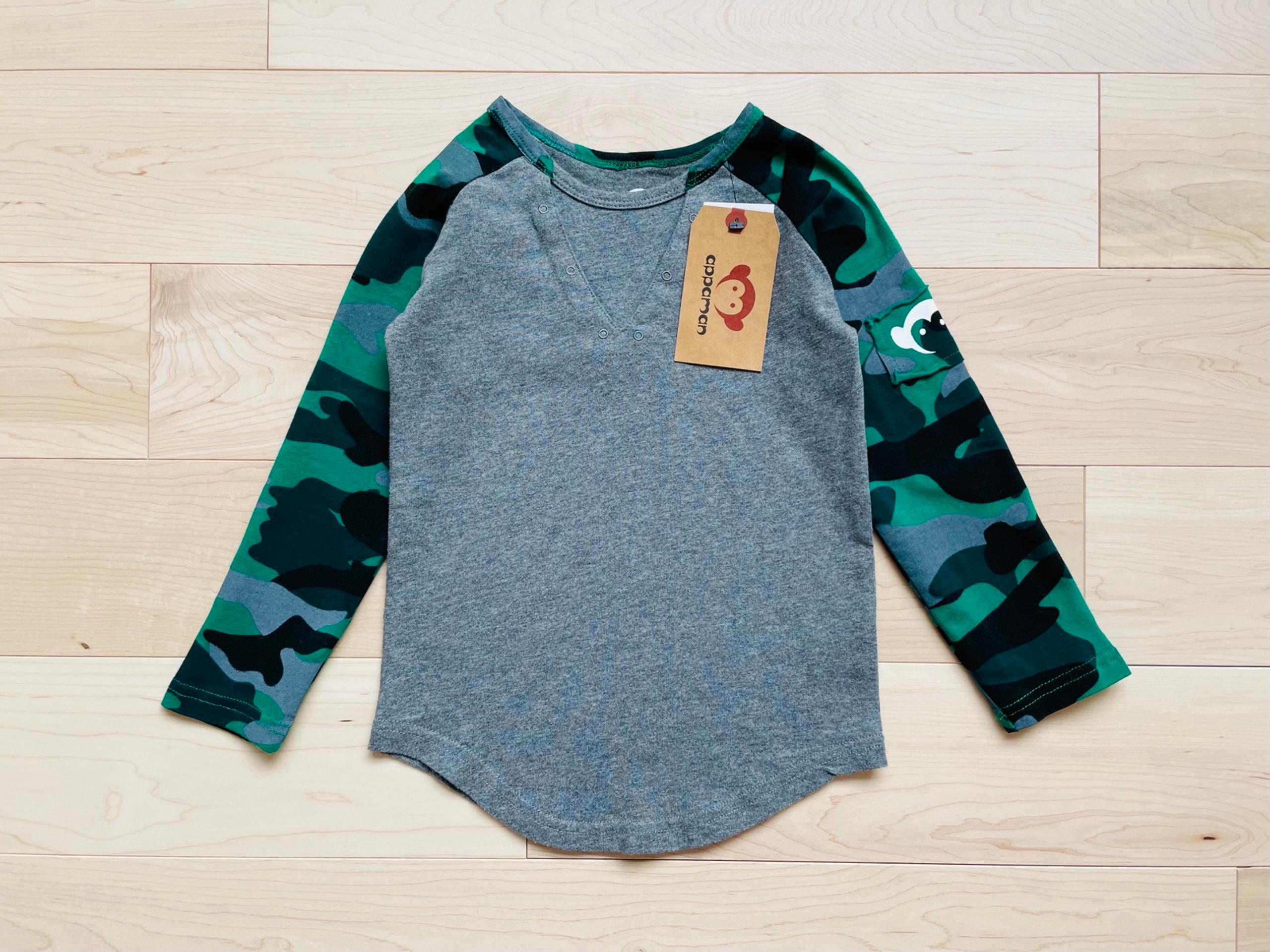 NWT Appaman Baseball Camo Print Long Sleeve Tee in Gray & Green 5