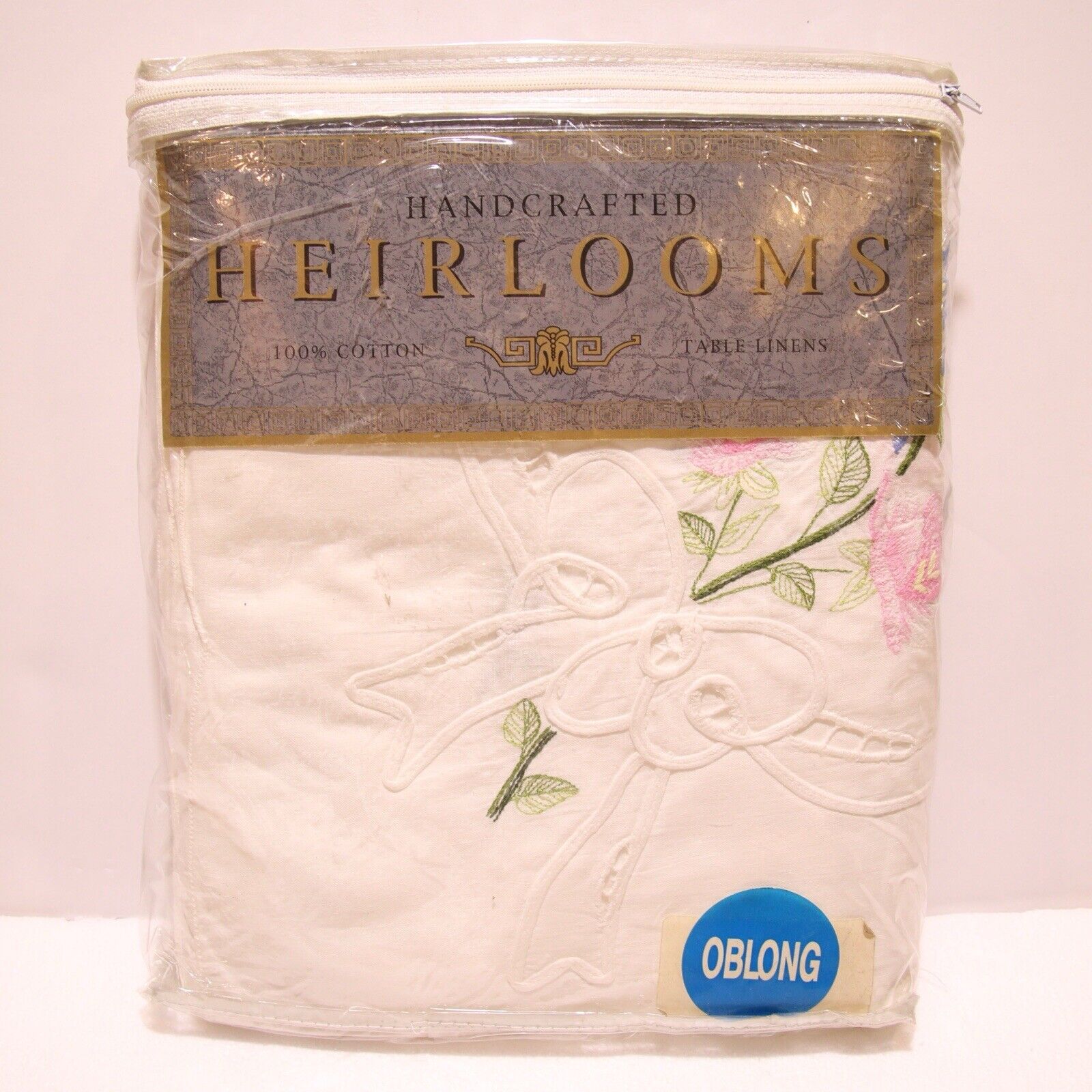 Vintage Handcrafted Tablecloth & Napkin Set Heirlooms Cotton 68x104 Oblong NEW
