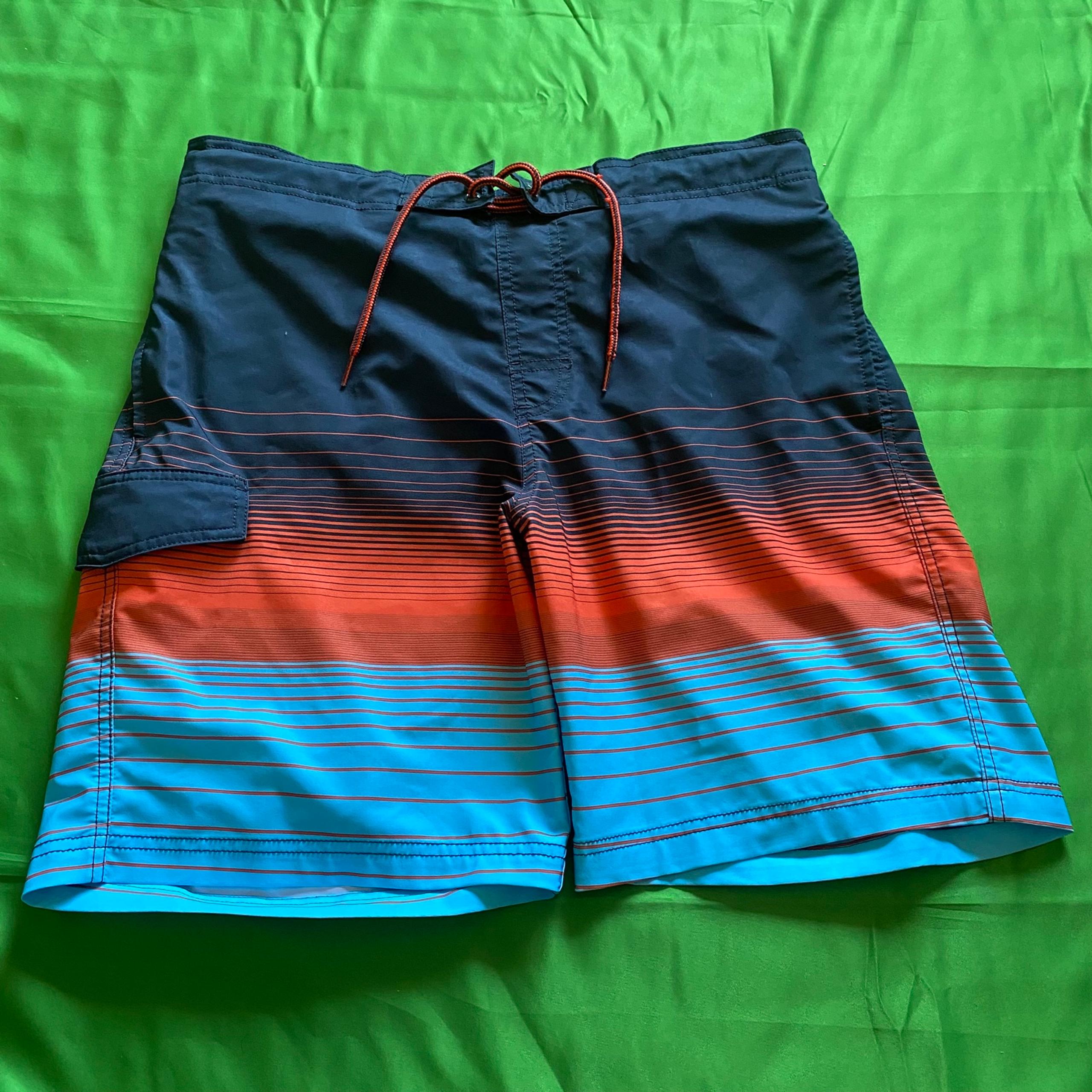Men’s Swim Suit Trunks Shorts Size L Blue Orange White Navy