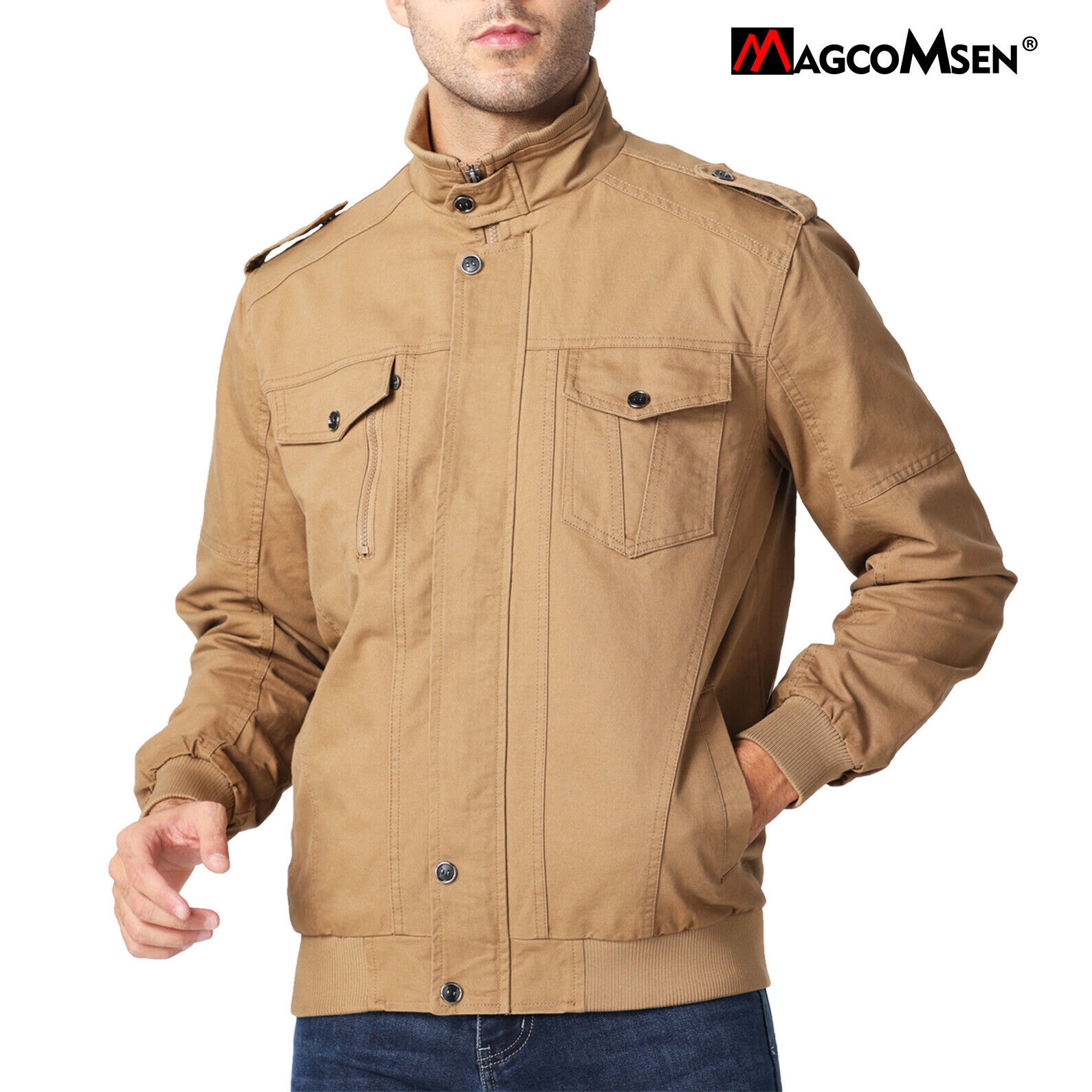 Magcomsen Bomber Jacket Tan Tactical Cotton Pilot Full Zip Sz XL Men's