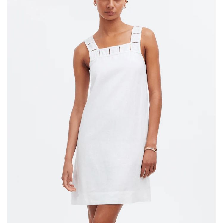 Madewell Mini Tank Dress Womens 2 Embroidered Linen Boho Preppy Coastal Casual