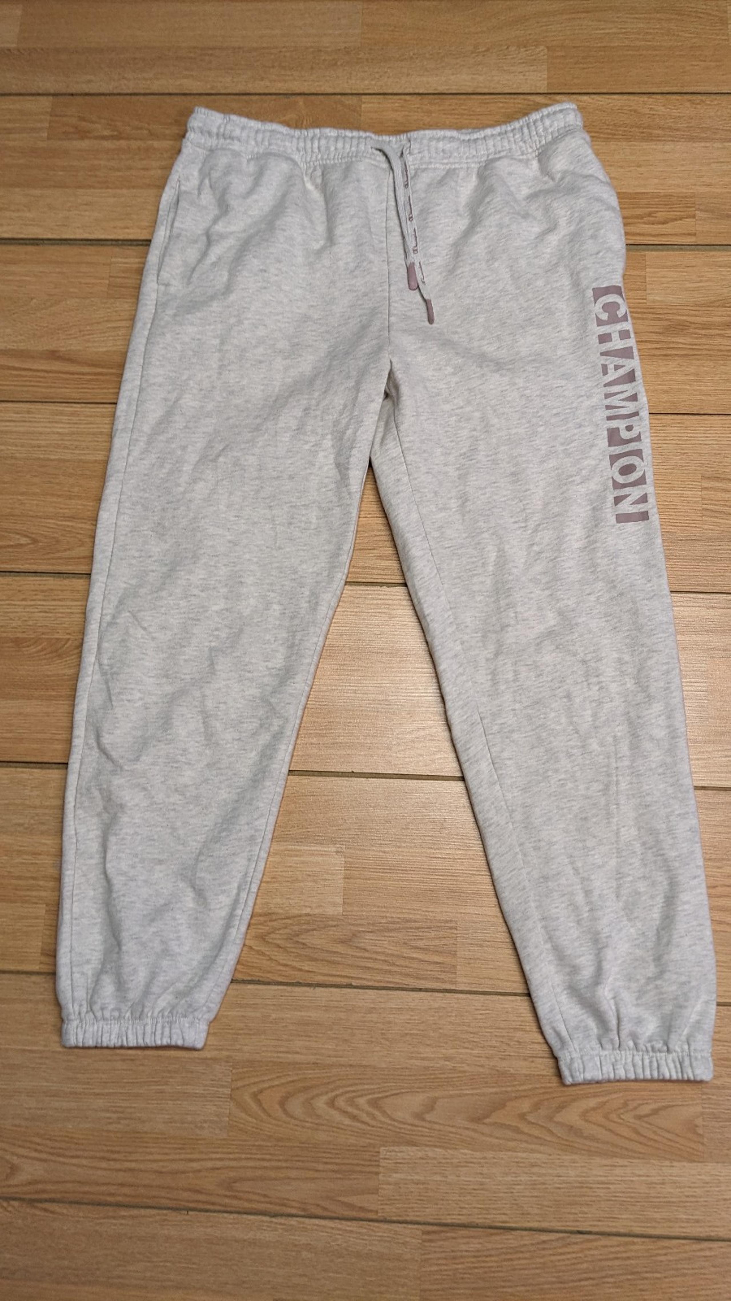 Champion sweatpants women's large heathered white cotton mauve logo real pockets