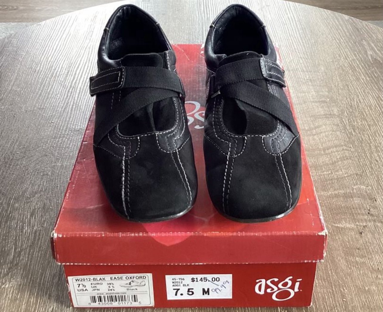Asgi Ease Oxford Ladies Leather Black Bounce Heel Trainers 7 1/2