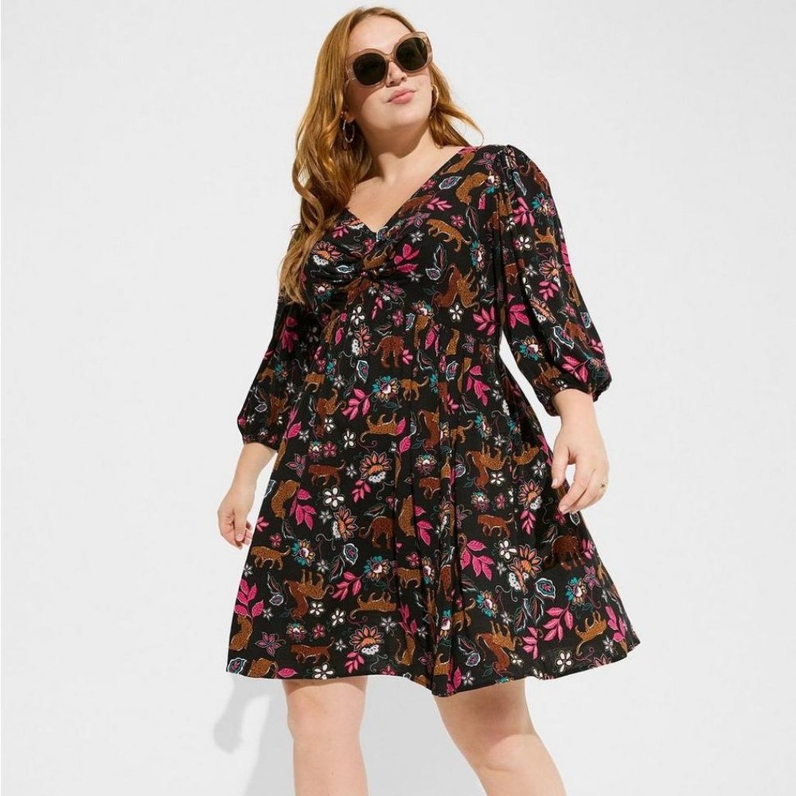 Torrid Mini Rayon Balloon Sleeve Twist Front Dress. NWT, 2X