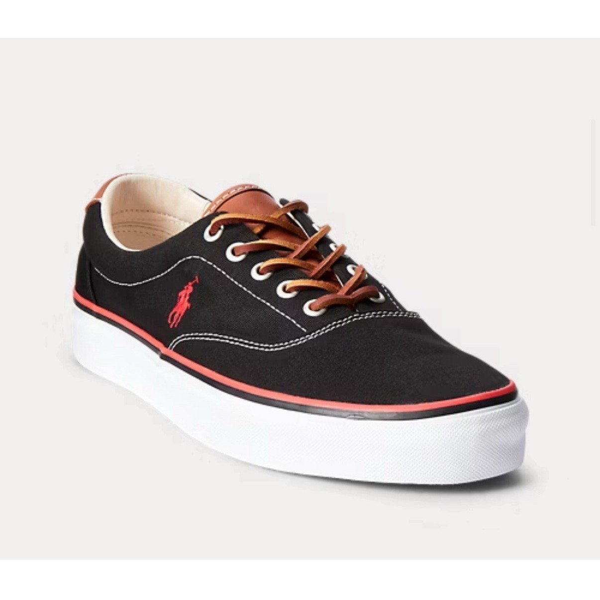 Polo Ralph Lauren Men's Keaton Pony Canvas Black Red Sneaker Shoes Size 9 NEW
