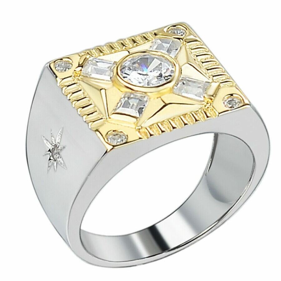 Mens Real Solid 925 Silver Diamond Ring