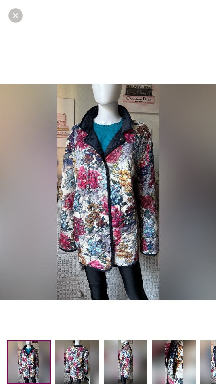 Basler Quilted Reversible Coat - Spring Floral Print & Navy Blue colors Size XXL