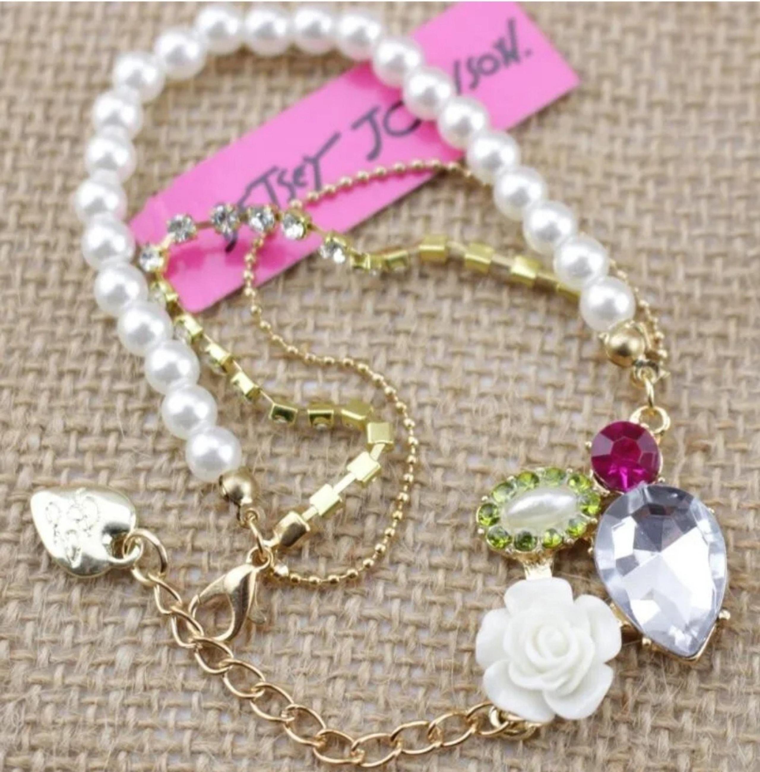 #1899 Multi-color Crystal layered flower Pearl bracelet BOGO